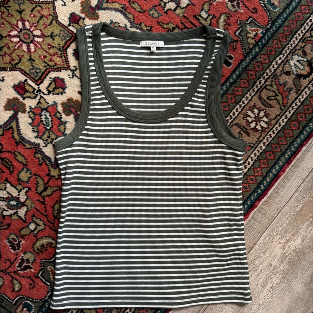Z Supply Elin Stripe Green and White Rib Tank Top Medium NEW without tags